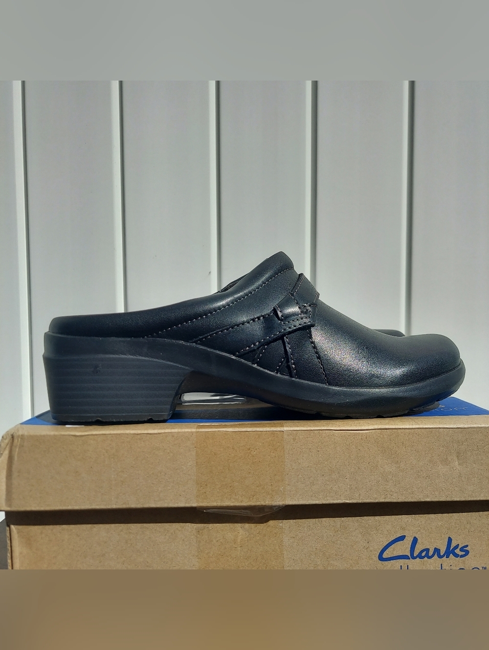 Clarks Kaetlyn Mila Black Leather Slip-On Clog Mule Women's Size 8.5 Wide NWT